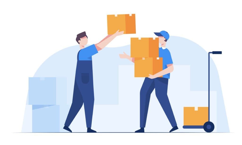 moving company workers moving boxes graphic