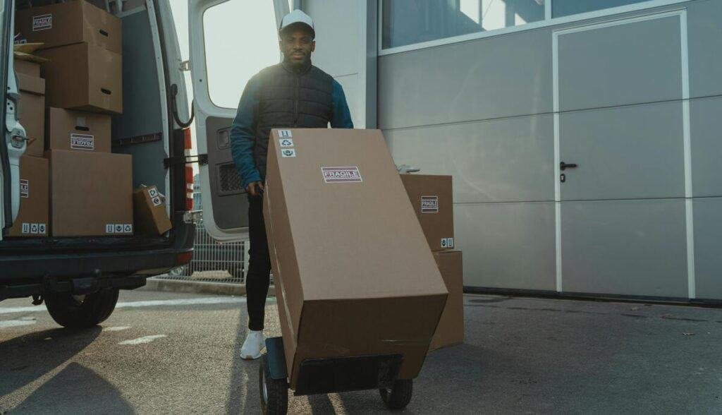 using hand truck to move a large box